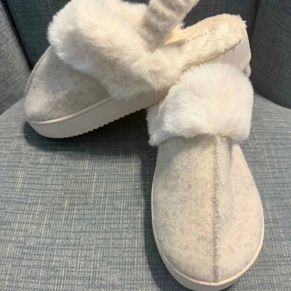House of Harlow 1960 Cream Faux Fur Slingback Slippers Size XL NWOT